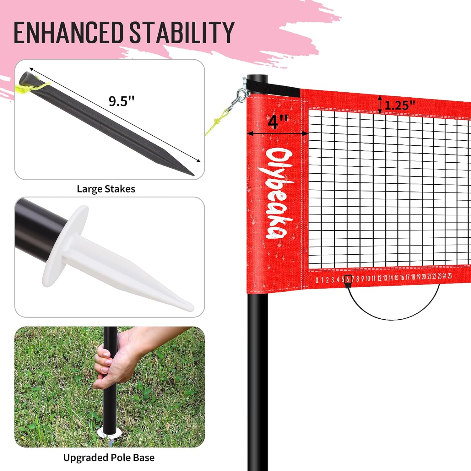 RED AND BLACK 20ft Outdoor Volleyball & Badminton Combo Net Set for Backyard Beach with Adjustable Poles, Durable Anti-Sag Net, PU Volleyball, 2 Aluminum Rackets